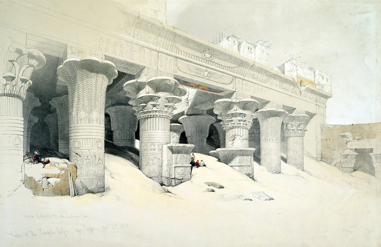 Portico of the Sandstone Temple of Edfu Dedicated to the Falcon-Headed God Horus, Egypt, 1838 by Louis Haghe