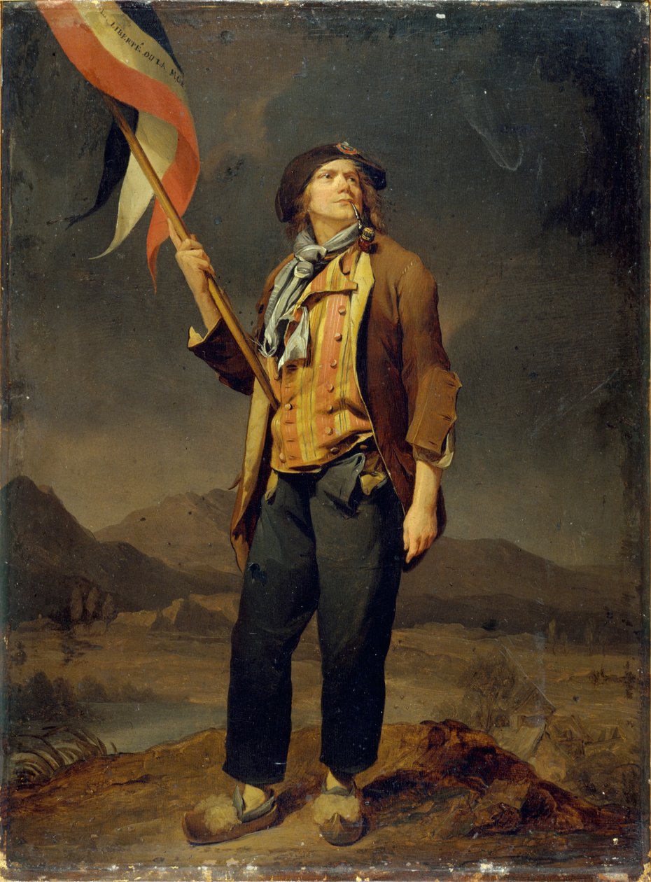 Portrait of the singer Simon Chenard (1758-1832), in sans-culotte costume, flag bearer at the celebration in honour of the freedom of Savoy, 14 October 1792 by Louis Leopold Boilly