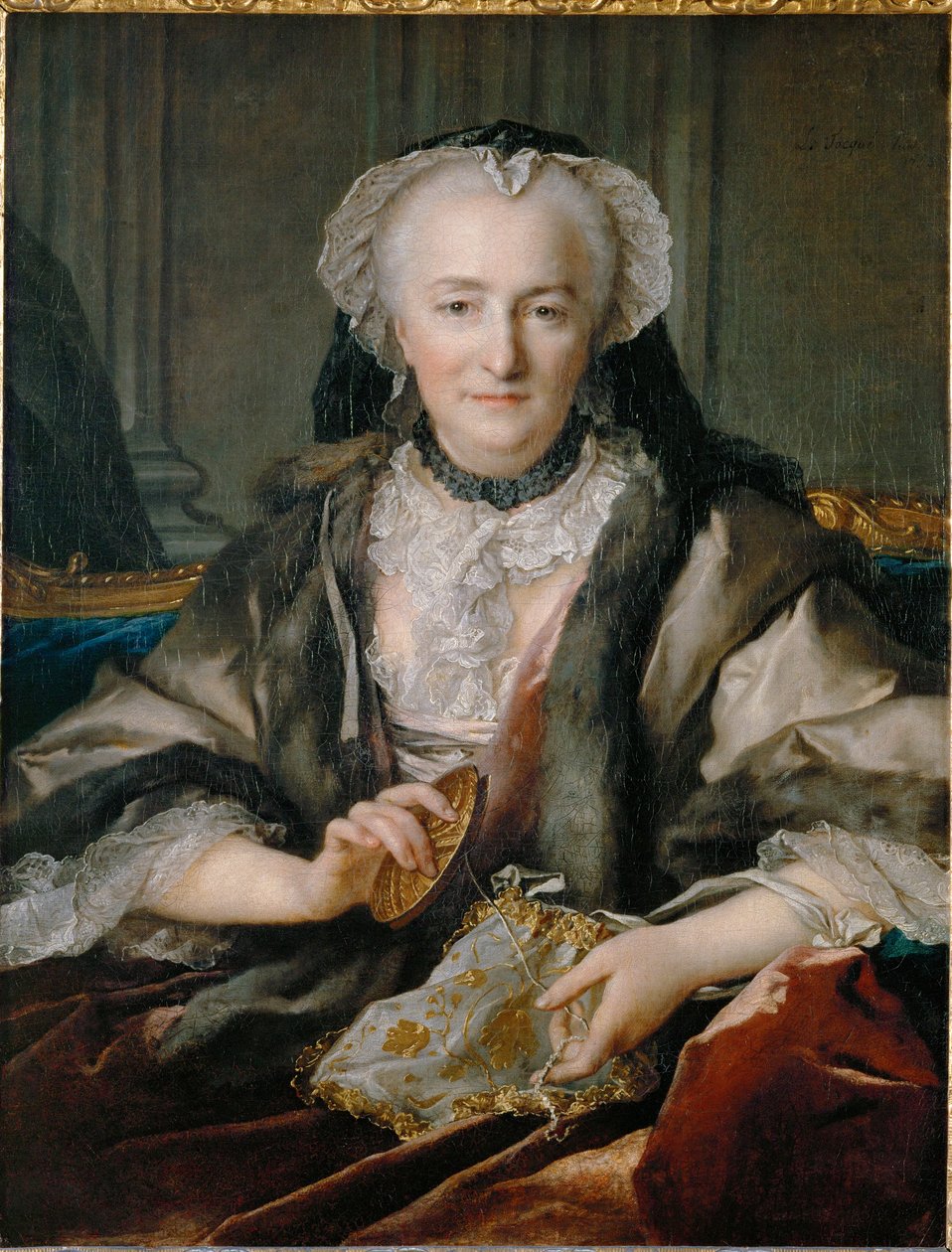 Madame Dange Embroidering by Louis M. Tocque
