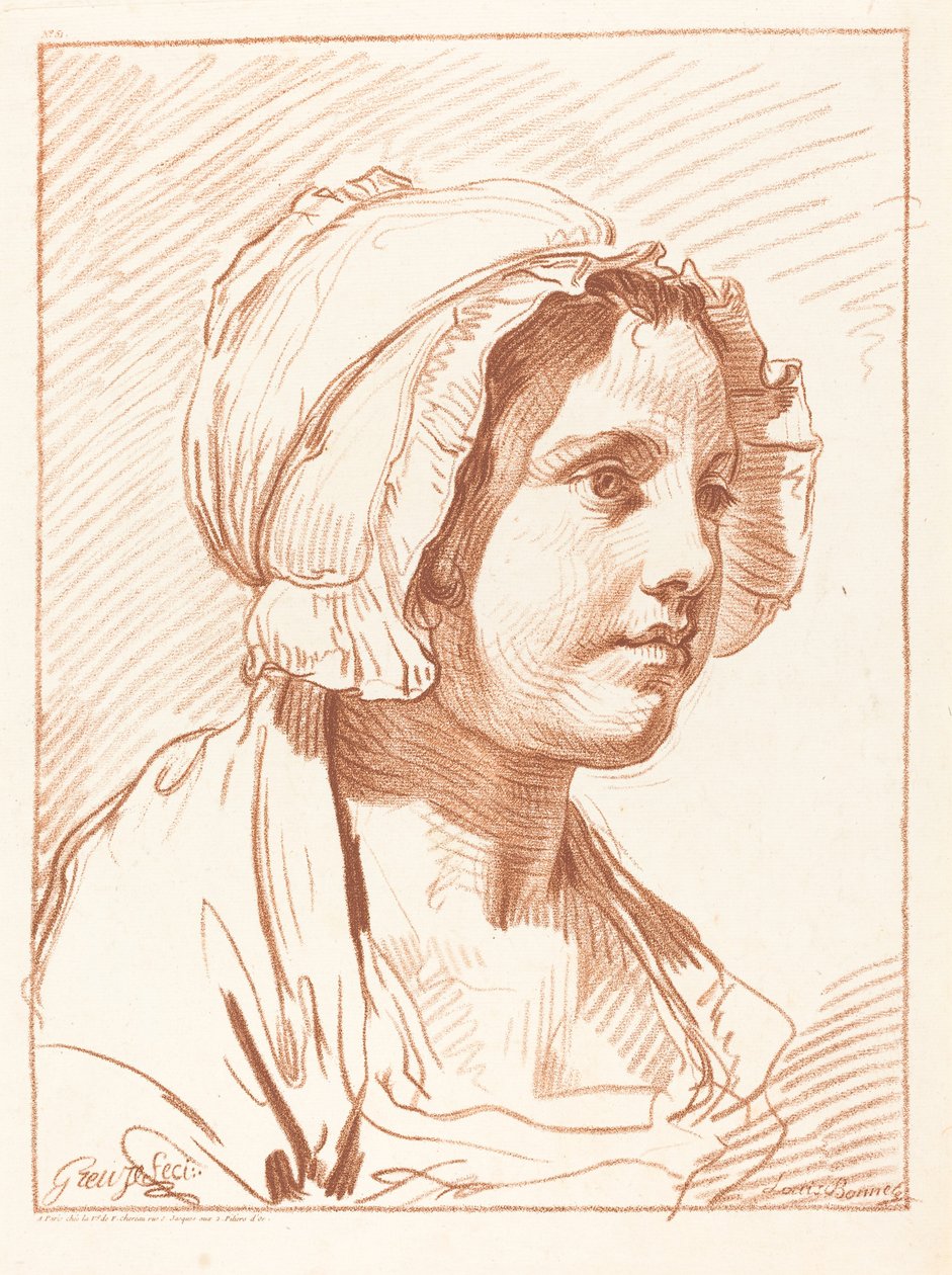 Head of a Young Woman Wearing a Cap, before 1764 by Louis Marin Bonnet