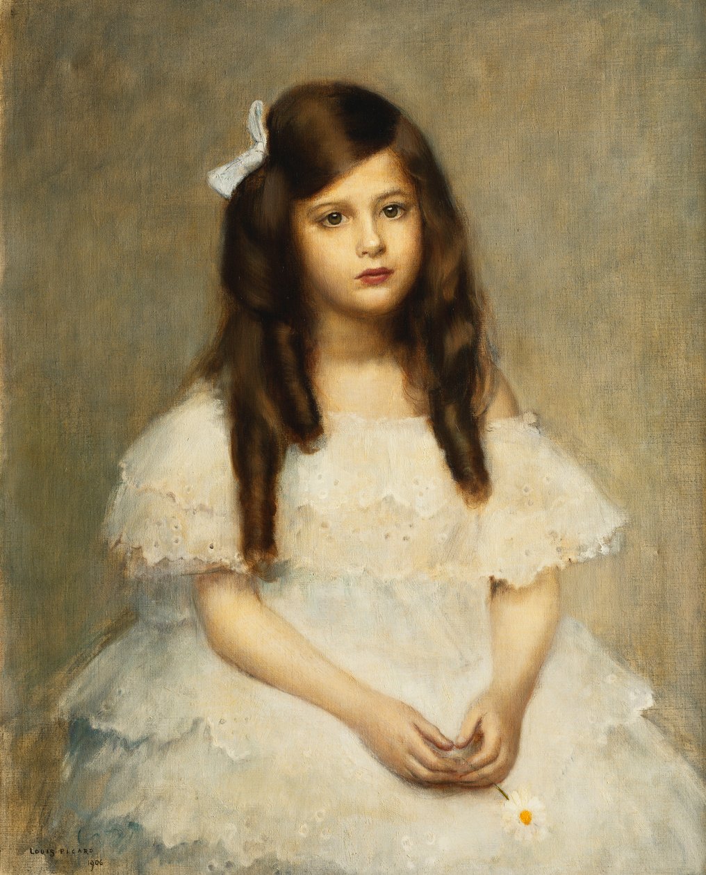 A Portrait of a Girl, Seated Three-Quarter Length by Louis Picard