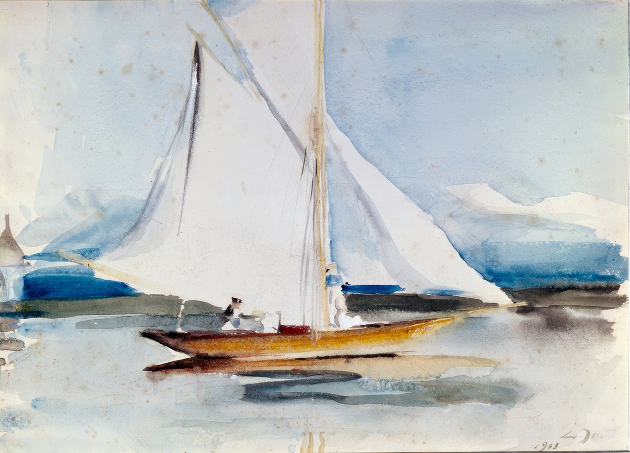 Sailboat in the Harbor Entrance of Morges by Louis Soutter