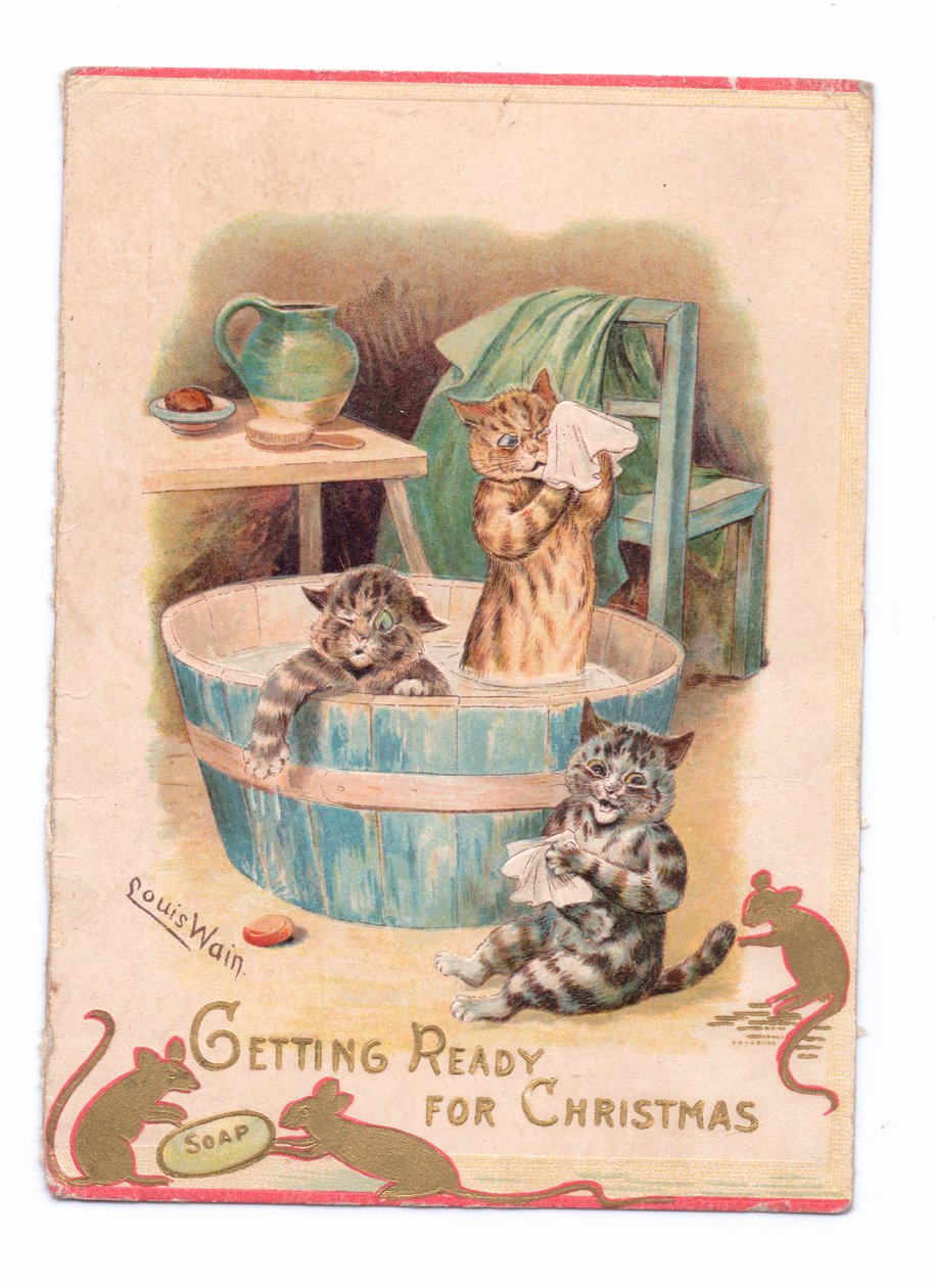 Two Cats in a Bathtub While Two Mice Play with a Bar of Soap, c.1880 by Louis Wain