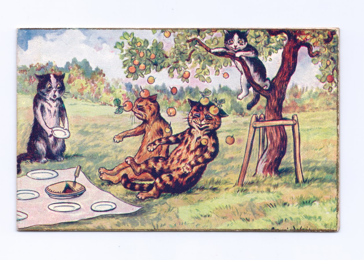 Apples Falling on Two Cats at a Picnic, c.1880 by Louis Wain