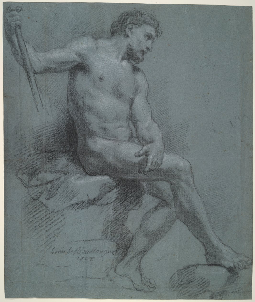 Seated Male Nude in Profile by Louis de Boullogne the Younger