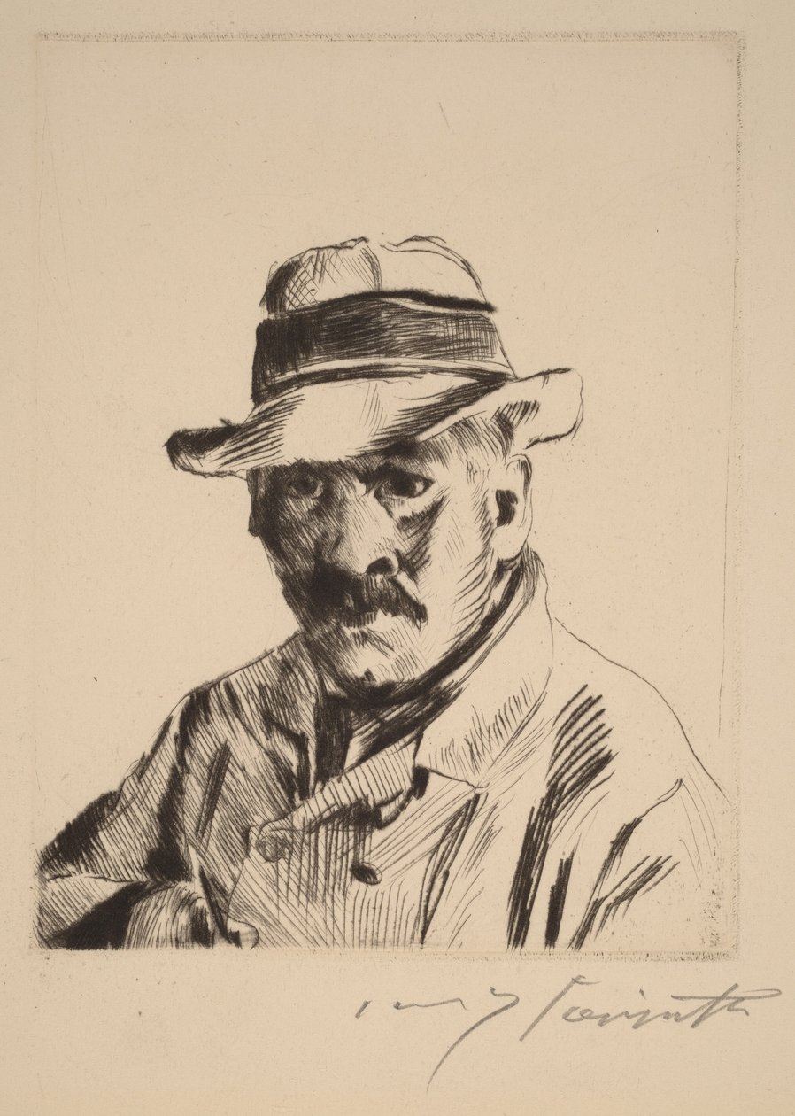 Self-Portrait in a Straw Hat, Bust Length by Lovis Corinth