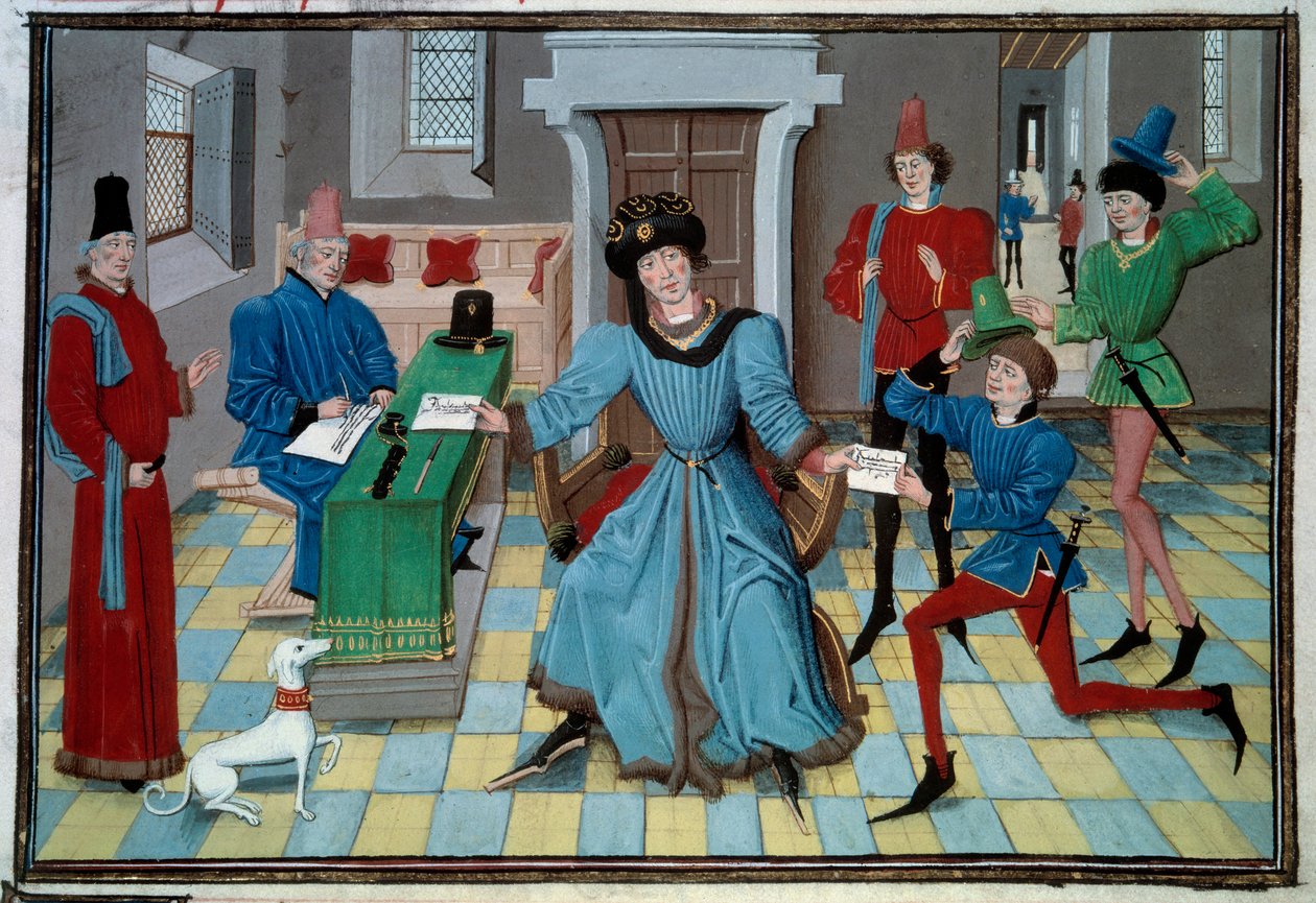 Arrival of a miniature messenger from the manuscript Renaud de Montauban or Les quatre fils Aymon by Loyset Liedet by Loyset Liedet