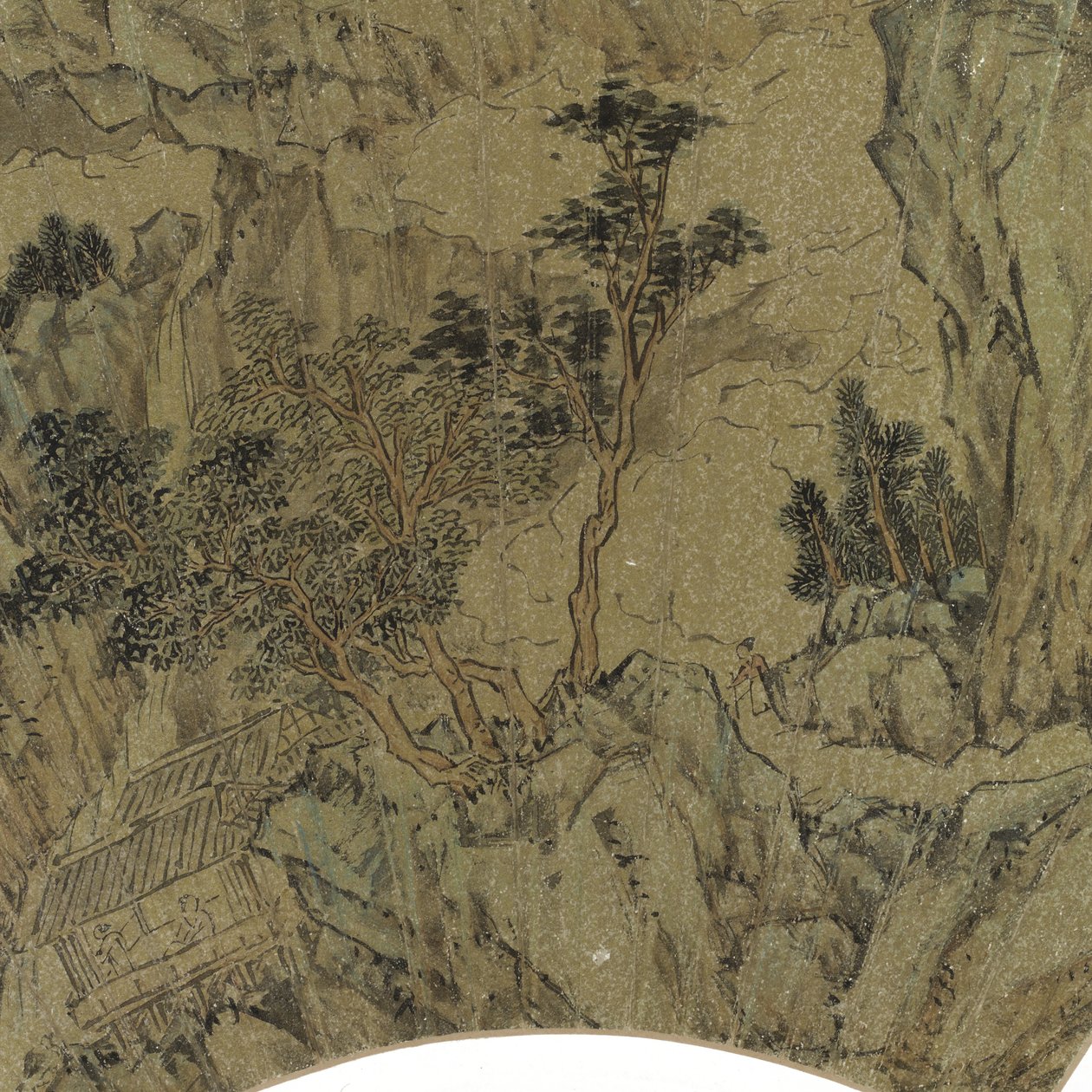 Landscape with Lake, Mountains and Figures in Summer House, c.1540 (detail) by Lu Zhi