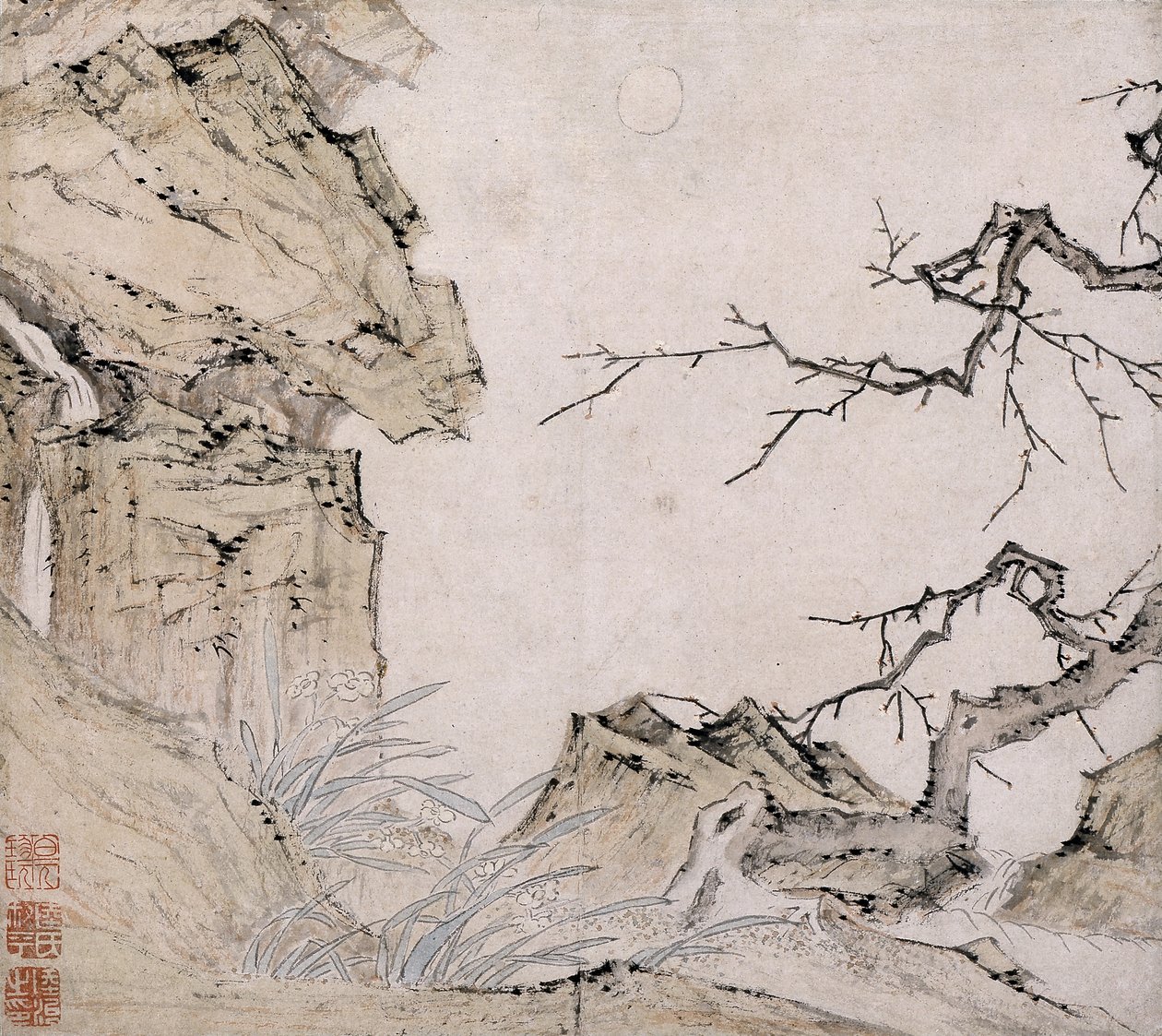 Narcissus, Plum Tree in a Landscape by Lu Zhi