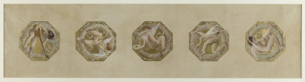 Sketch for Hôtel de Ville de Paris, Festive Staircase: Geniuses Bearing Festive Attributes, early 1888 by Luc Oliver Merson