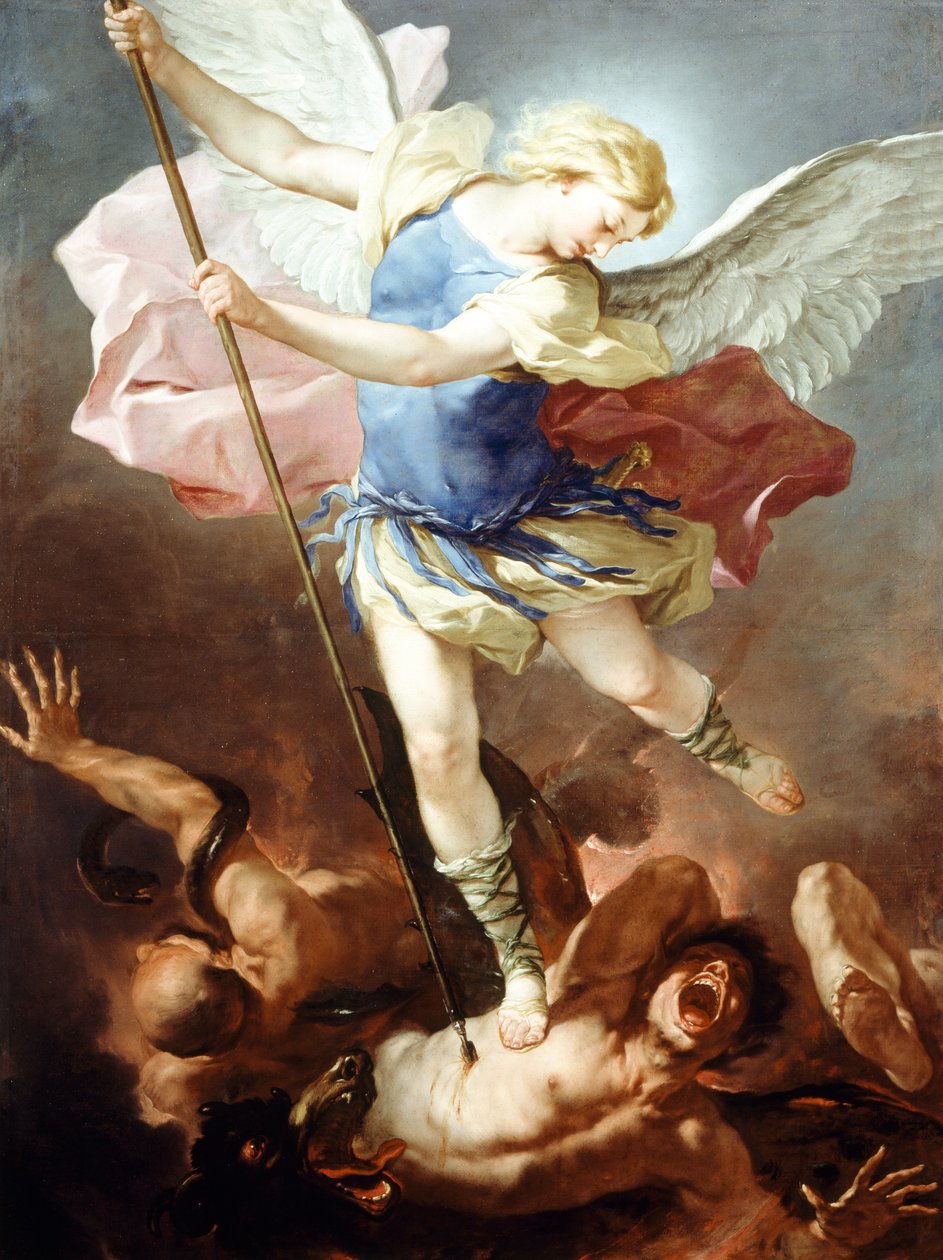 St Michael defeats demon by Luca Giordano: Fine art print