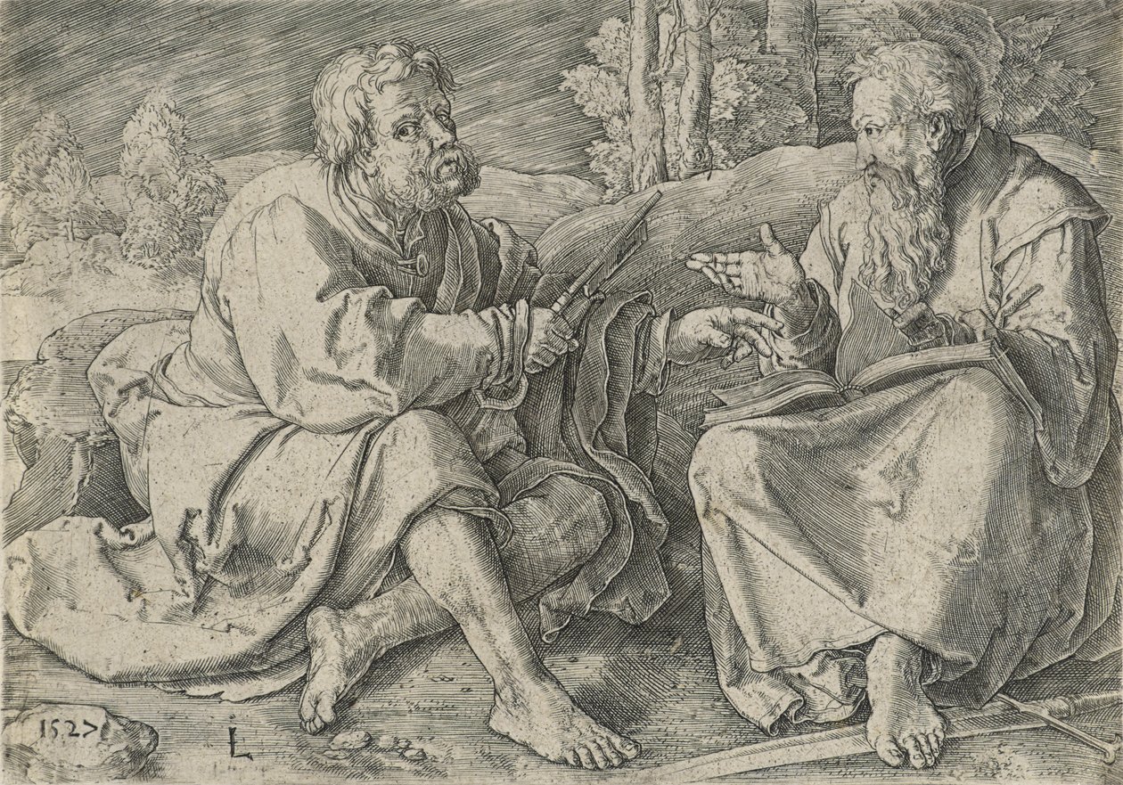 St. Peter and St. Paul in a Landscape (engraving) by Lucas van Leyden