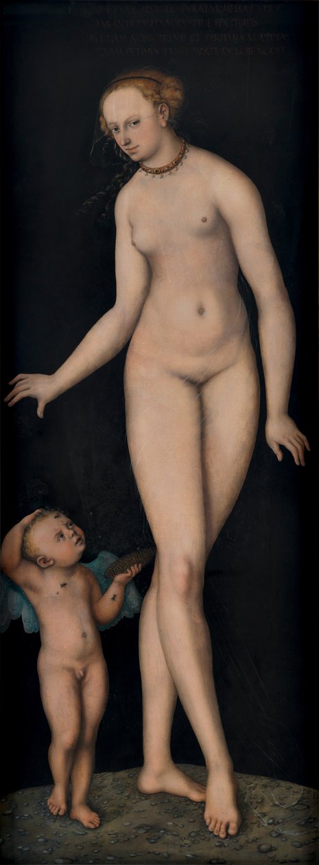 Venus with Cupid as a Honey Thief against a Black Background by Lucas Cranach the Elder