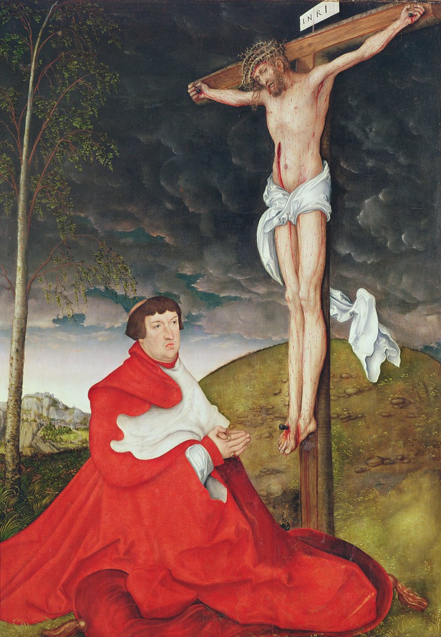 Albert, Cardinal Elector of Mainz at the Foot of the Cross by Lucas the Elder Cranach