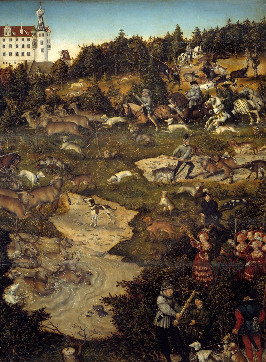 Hunting in honor of Charles V at Torgau Castle (Germany) (detail). Painting by Lucas Cranach by Lucas the Elder Cranach
