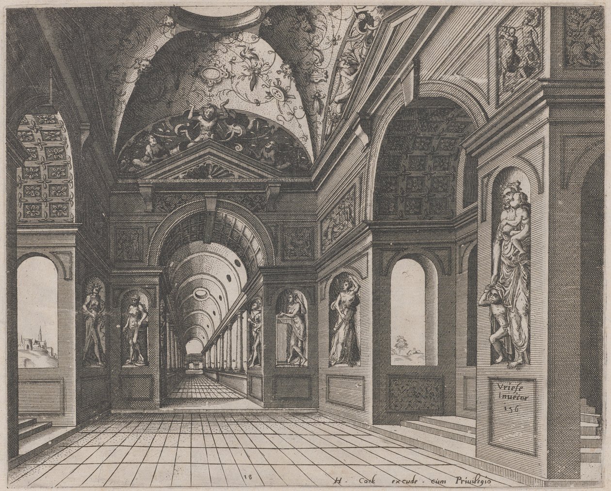 Interior of a Cross-Vaulted Hall Decorated with Grotesques by Lucas van Doetechum and Johannes