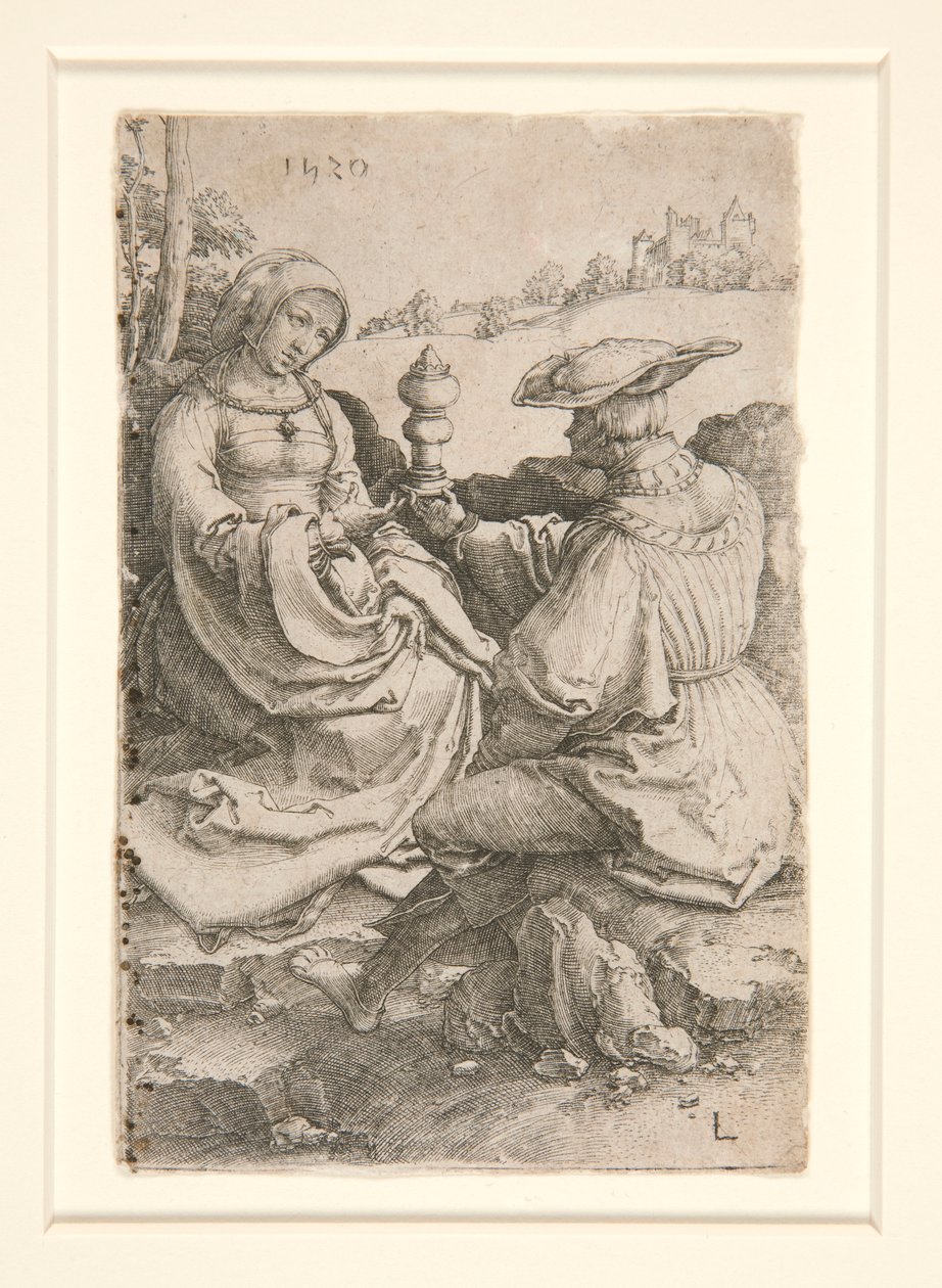 A Nobleman and a Lady Seated in a Landscape by Lucas van Leyden