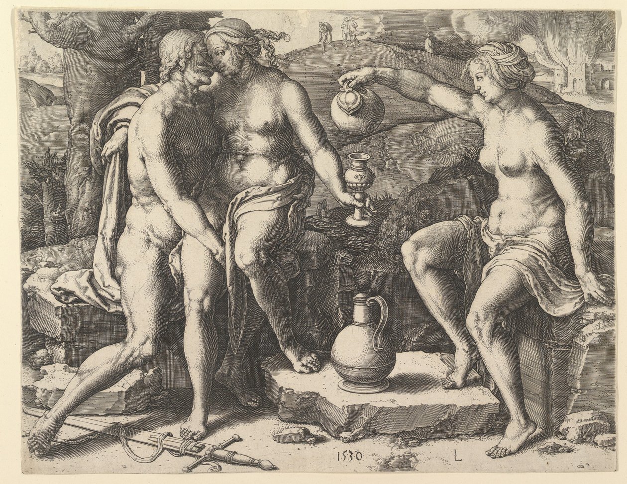 Lot and His Daughters by Lucas van Leyden