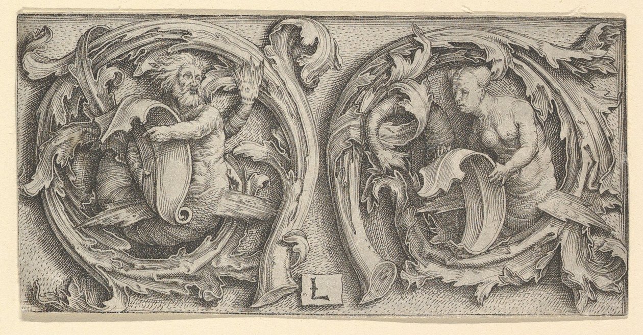 Triton and Siren in Tendrils by Lucas van Leyden