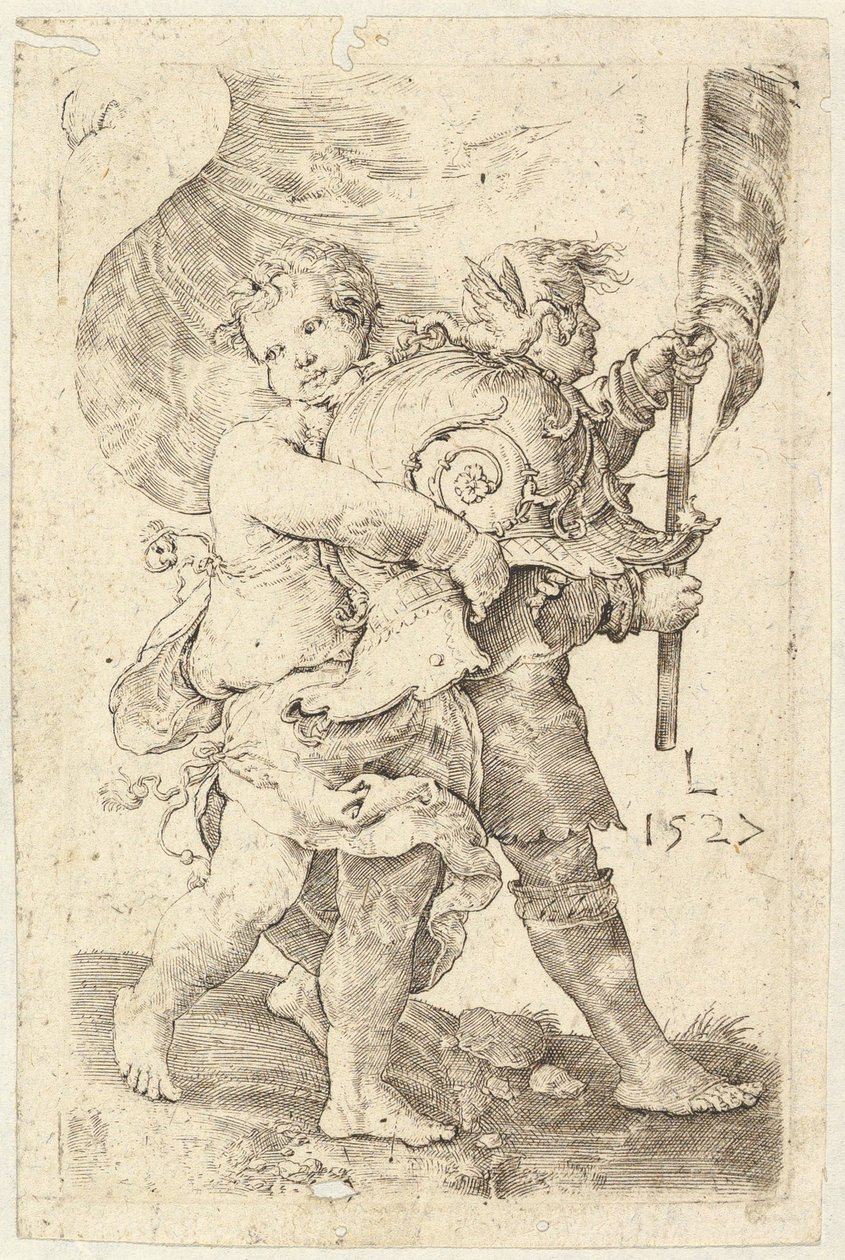 Two Boys with a Helmet and Standard by Lucas van Leyden