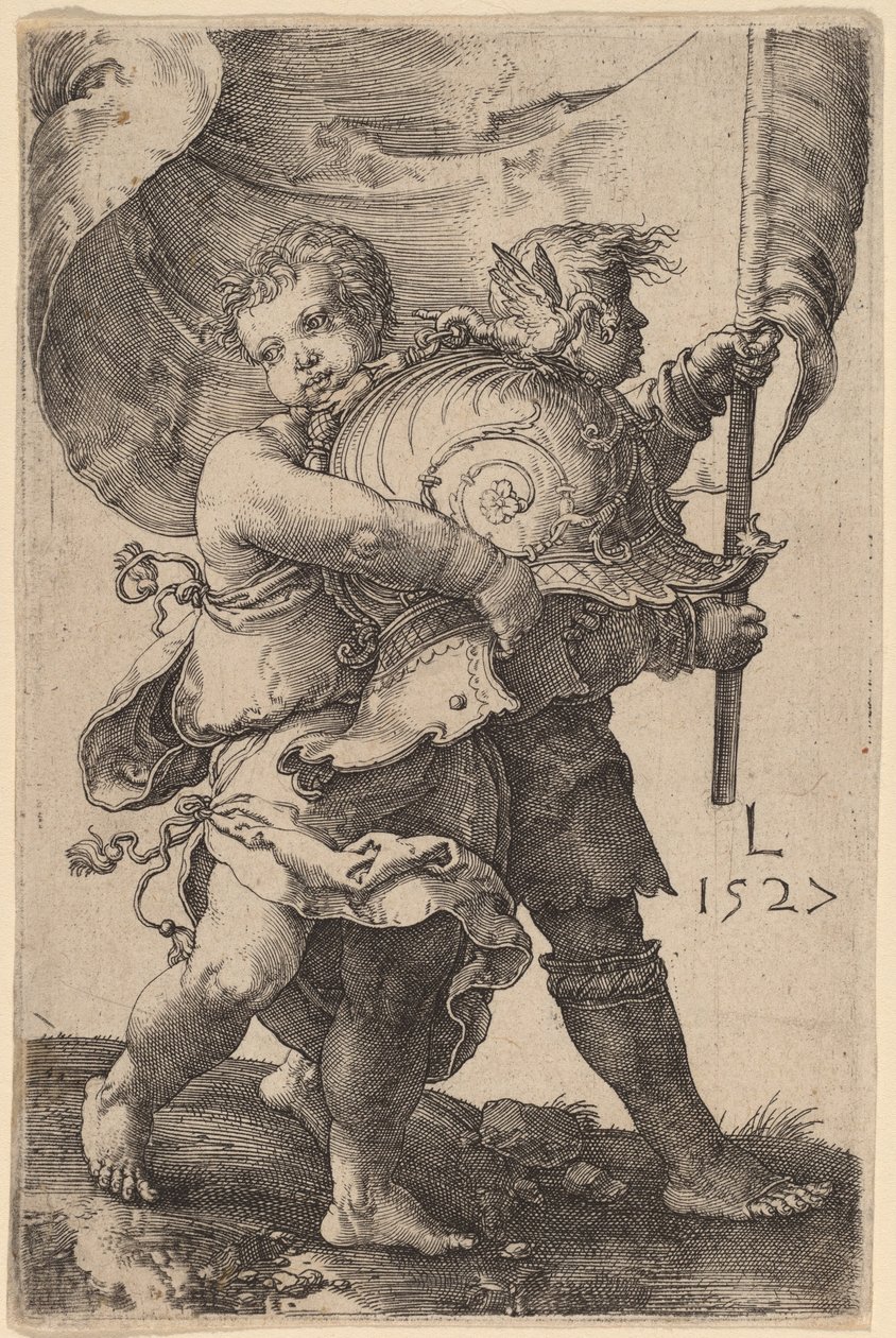Two Boys with a Helmet and a Standard by Lucas van Leyden