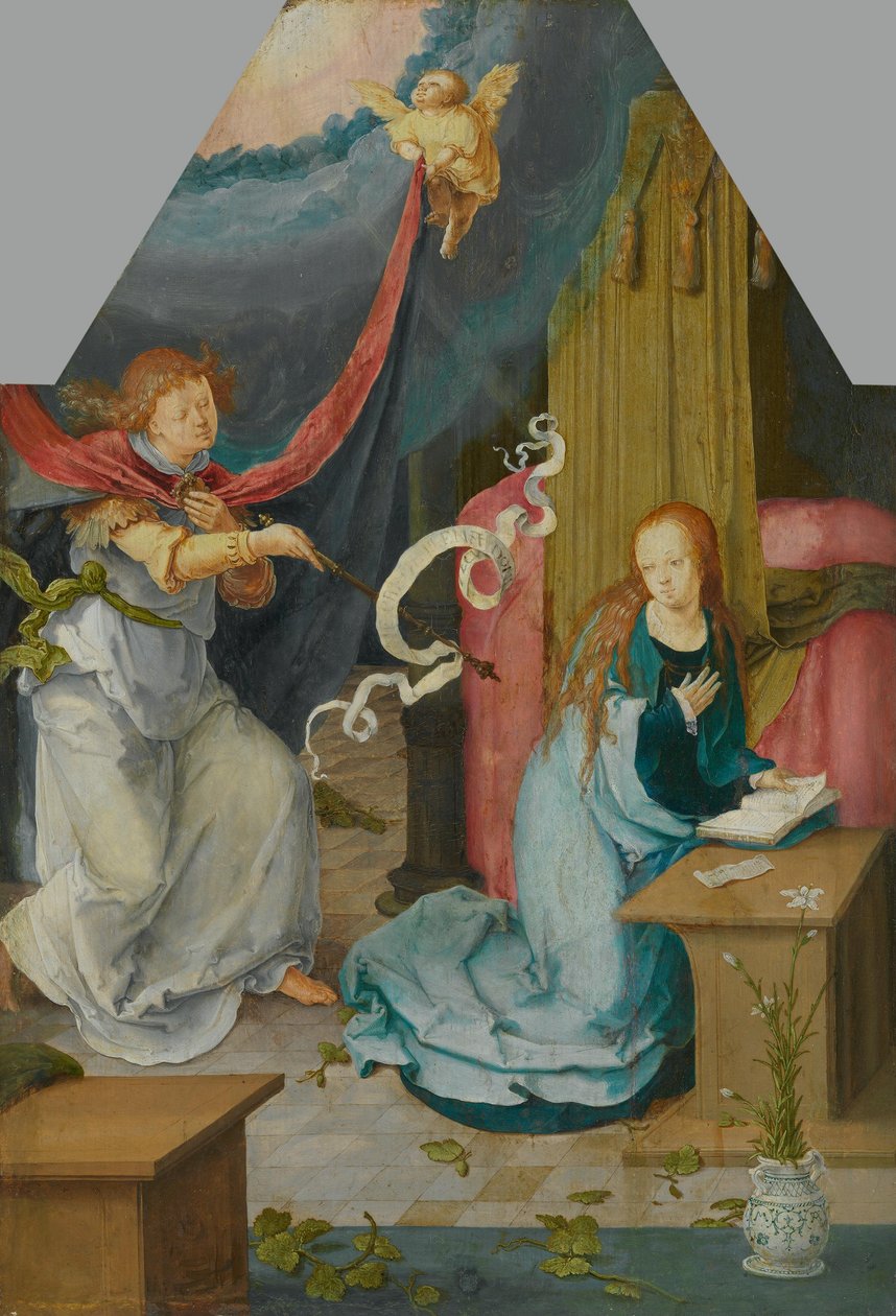 Annunciation to Mary (separated outer side of inv. no. 742) by Lucas van Leyden