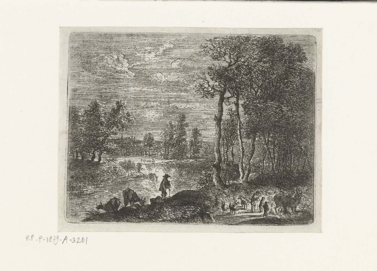 Landscape at Night with Farmers and Cattle (Small Landscapes) by Lucas van Uden
