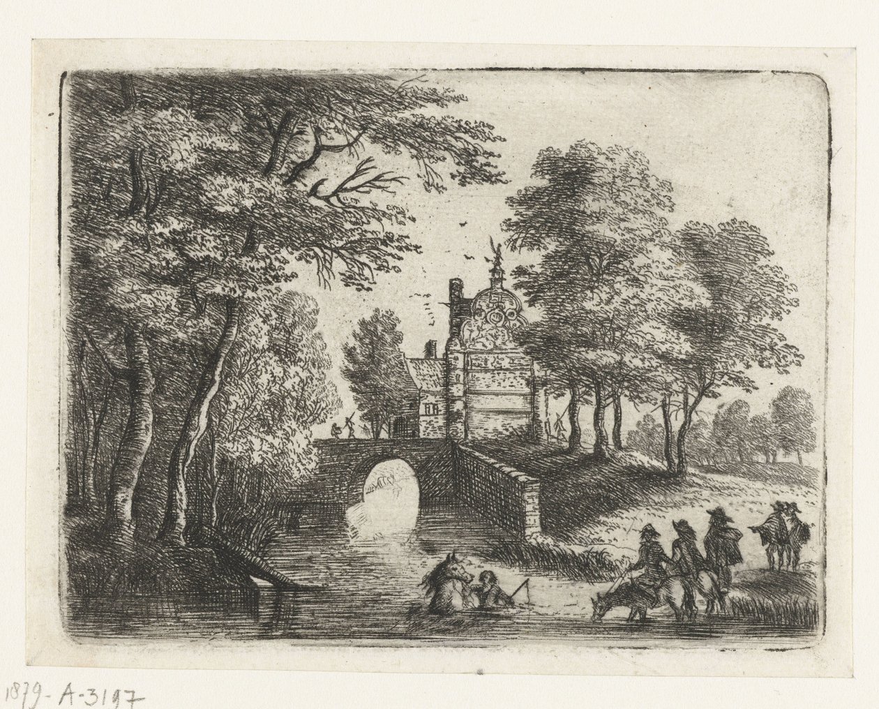 Landscape with a River, a Bridge, and Riders (series title: Small Landscapes) by Lucas van Uden