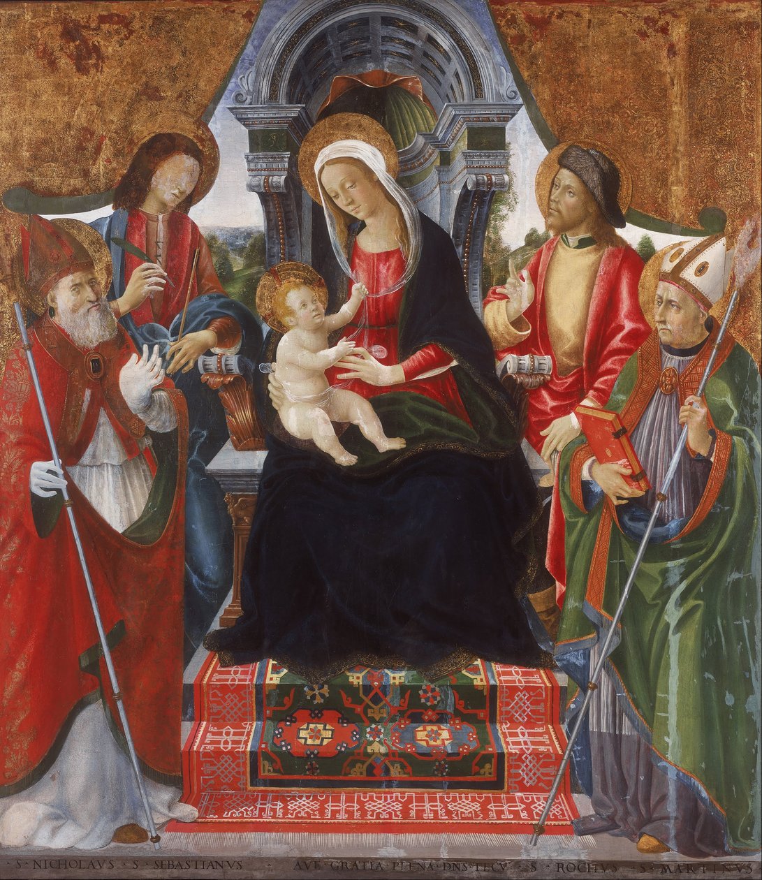 Virgin and Child with Saints Nicholas, Sebastian, Roch and Martin by Lucchese School Late 15th Century