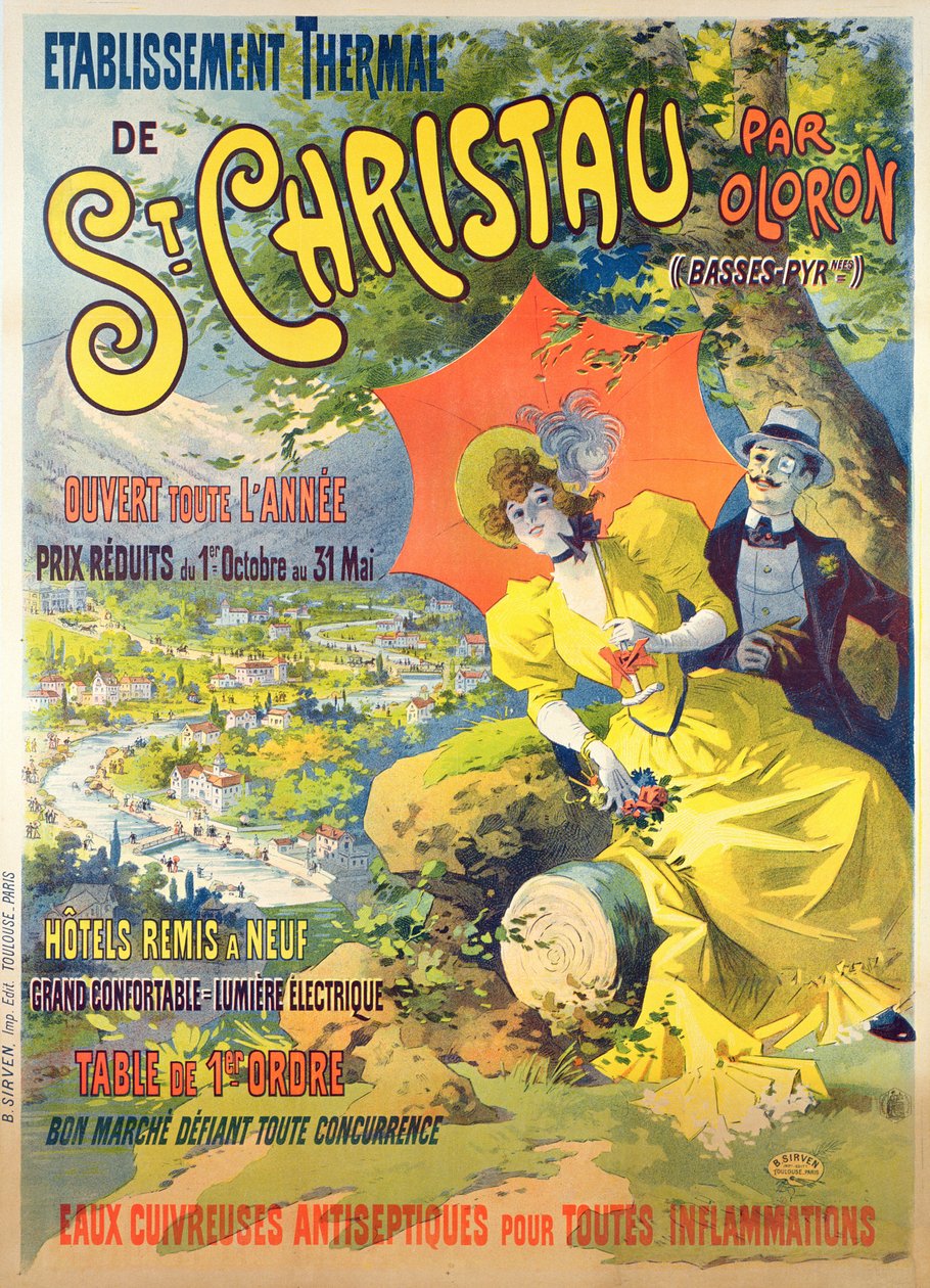 Poster Advertising the Hotel of St Christau par Oloron, Printed by B. Sirven, Toulouse-Paris (c.1900) by Lucien Baylac