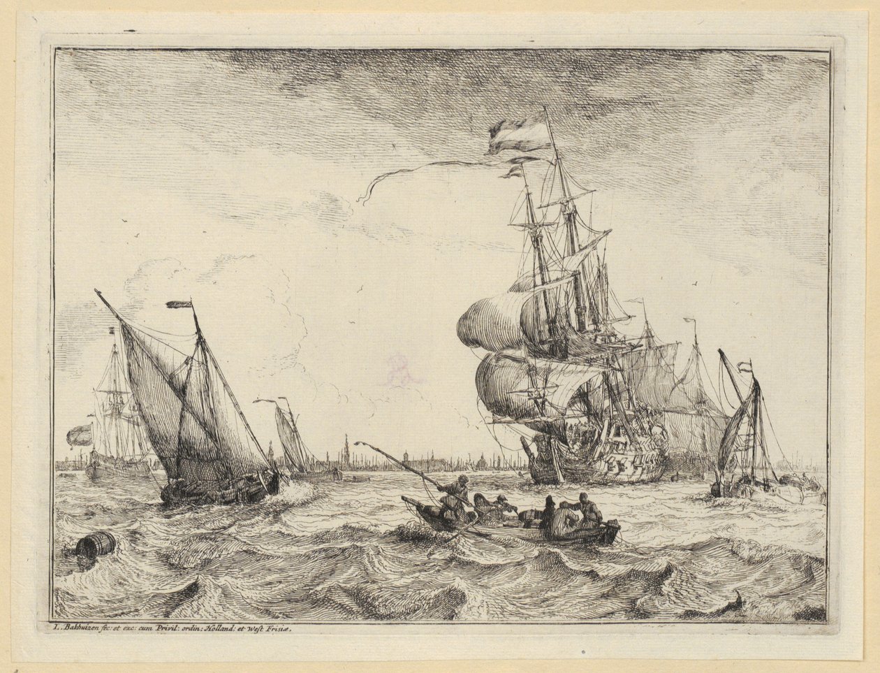 A Barge and Several Sailing Ships on a Stormy Sea before Amsterdam, Sheet 4 of the Series 