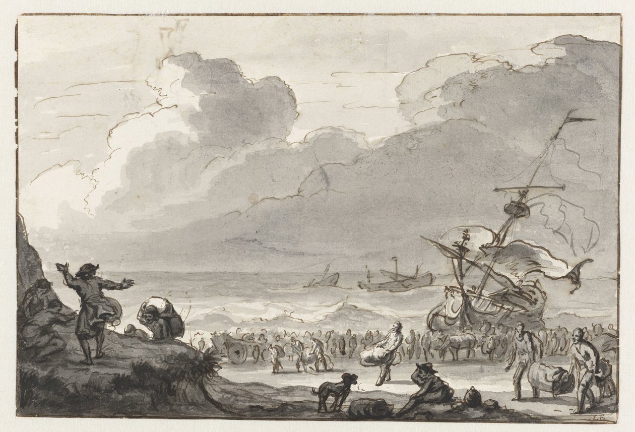 Loading of a Ship Brought Ashore by Ludolf Bakhuysen