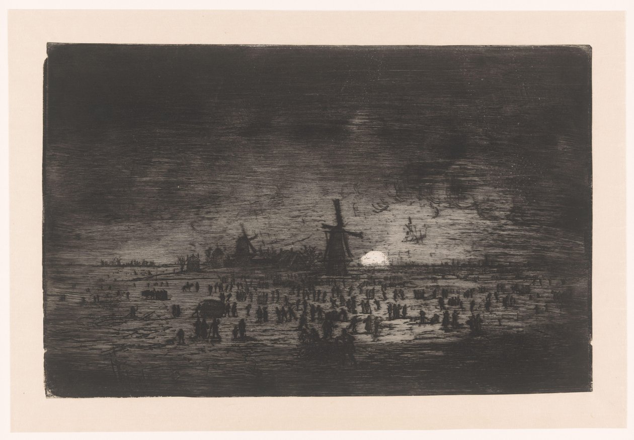 Dutch Winter Landscape with Windmills and Skaters by Ludovic Napoléon Lepic