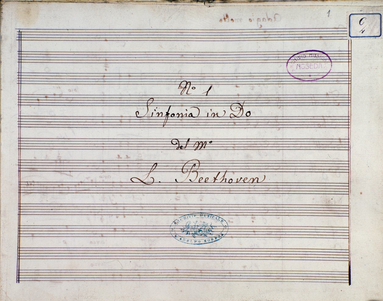First Page of the Sheet Music for Symphony No. 1 in C Major Opus 21, by Ludwig van Beethoven by Ludwig van Beethoven