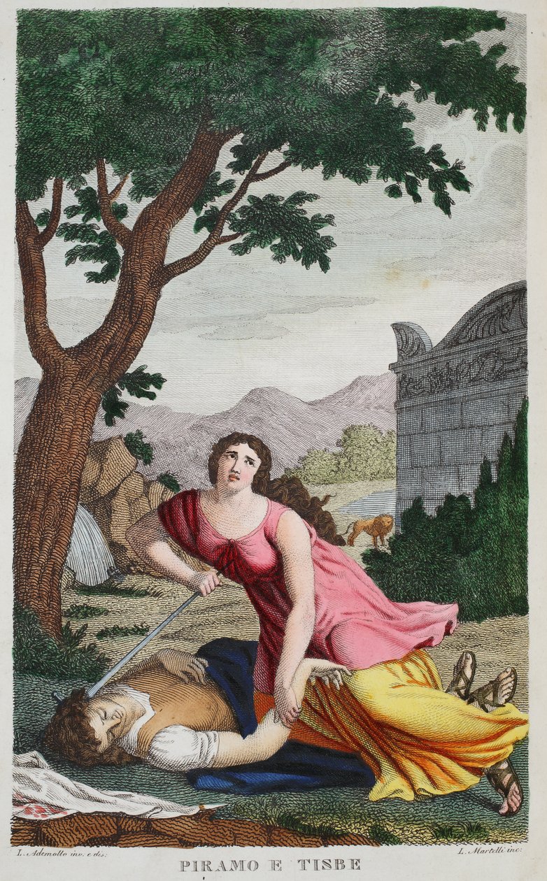 Pyramus and Thisbe, Book IV, illustration from Ovid's Metamorphoses ...