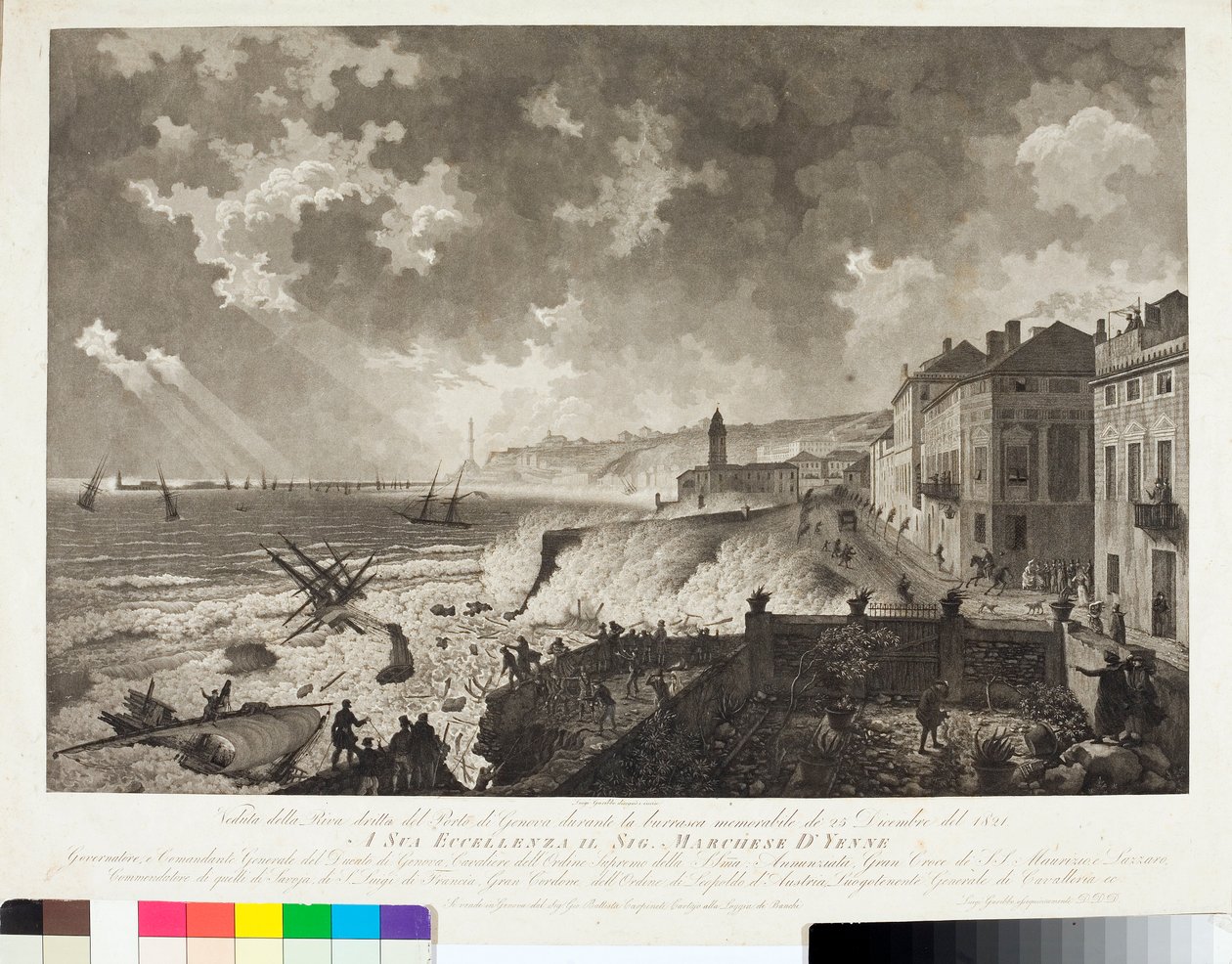 View of the harbour of Genoa during the Tempest of 25/12/1821 by Luigi Garibbo