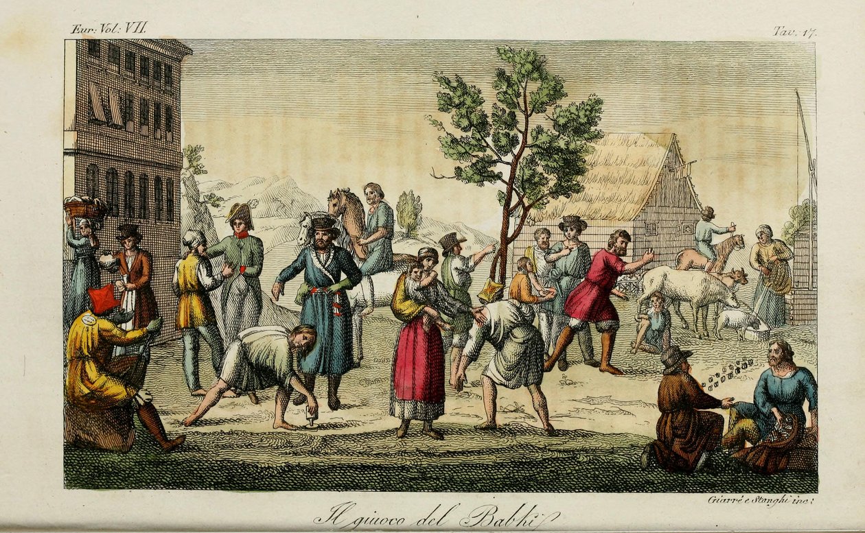 Knucklebones (Illustration from Il costume antico e moderno o storia del governo by Giulio Ferrario) by Luigi Giarrè