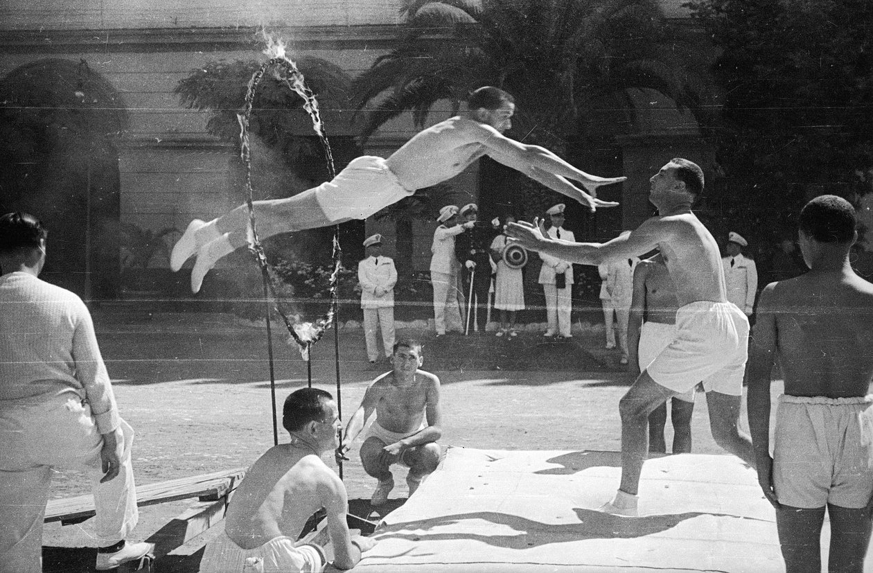 Sporting Event CONI: Achille Starace Helping Young Athletes in Gymnastics Display of Fascist by Luigi Leoni