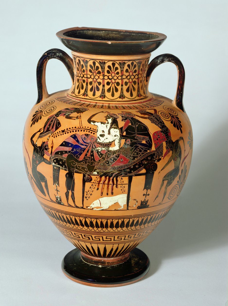 Black-Figure Amphora Depicting Dionysus and Ariadne Banqueting, Greek by Lysippos