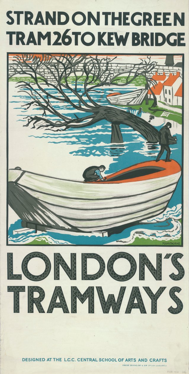 Strand on the Green, Tram 26 to Kew Bridge, London County Council LCC Tramways Poster, 1924 by M Haythorne