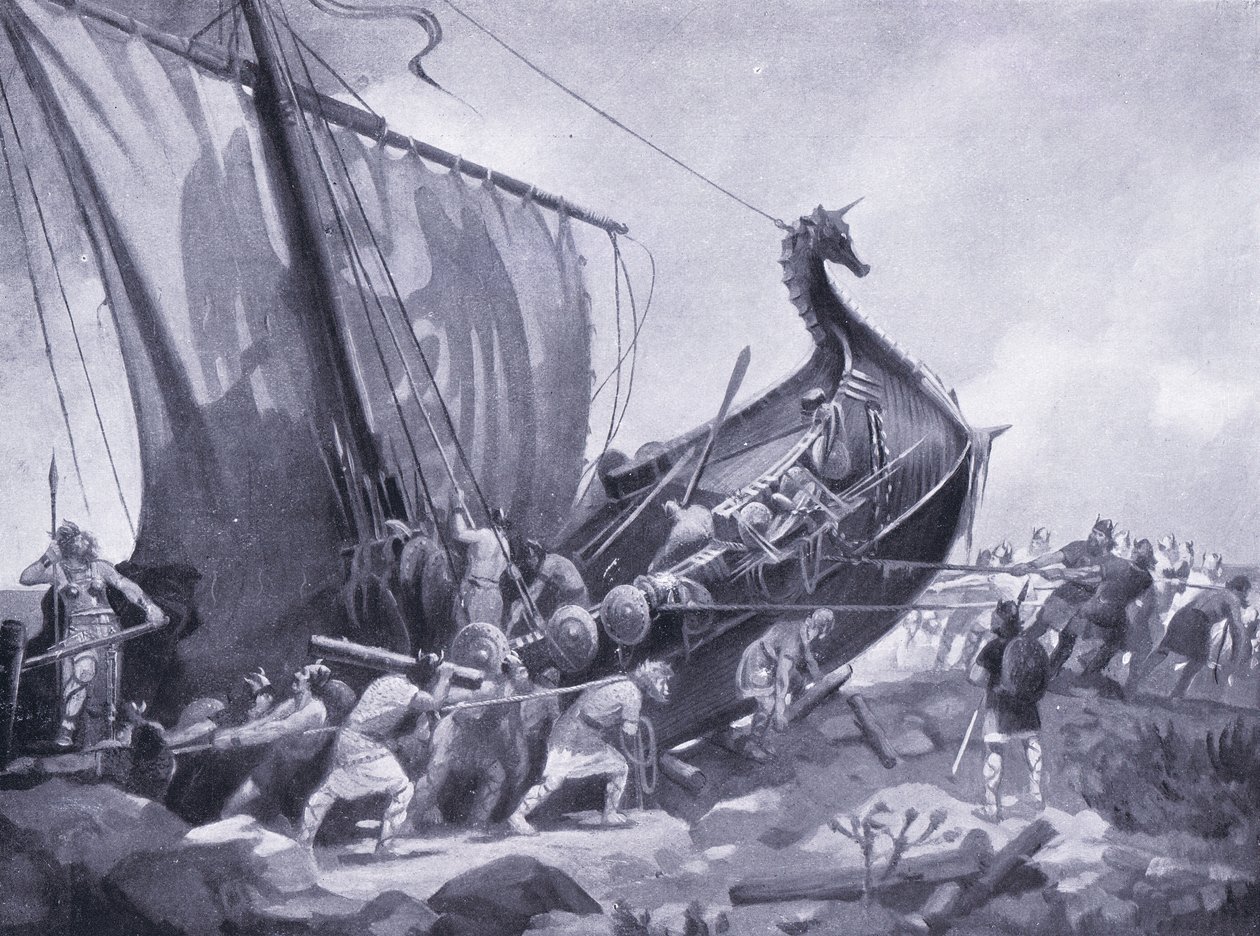 Magnus sails around the Mull of Cantyre AD1098 by M. Mackinlay