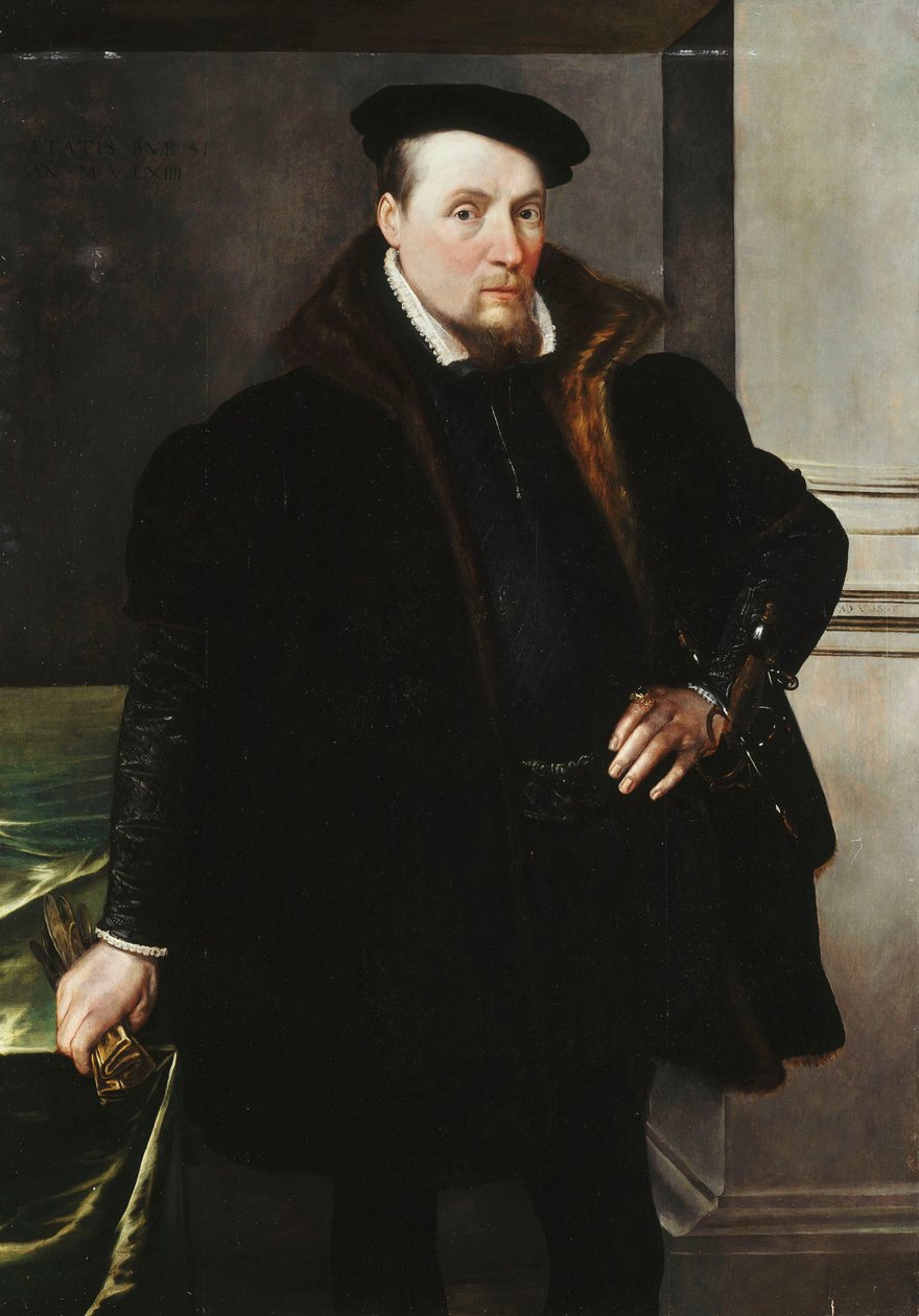Portrait of a Gentleman Three Quarter Length in a Black Coat with Fur Lining