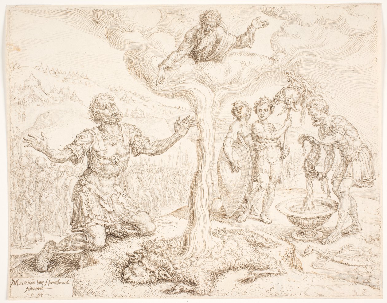 Gideon Kneeling in Prayer (The Story of the Dew and the Fleece of Wool) by Maarten van Heemskerck