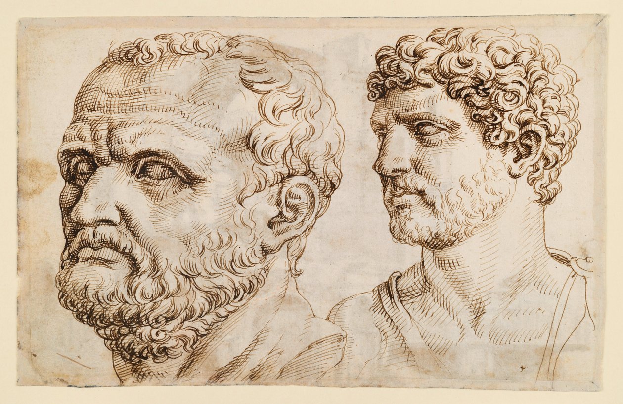 Two Heads of Ancient Statues by Maarten van Heemskerck