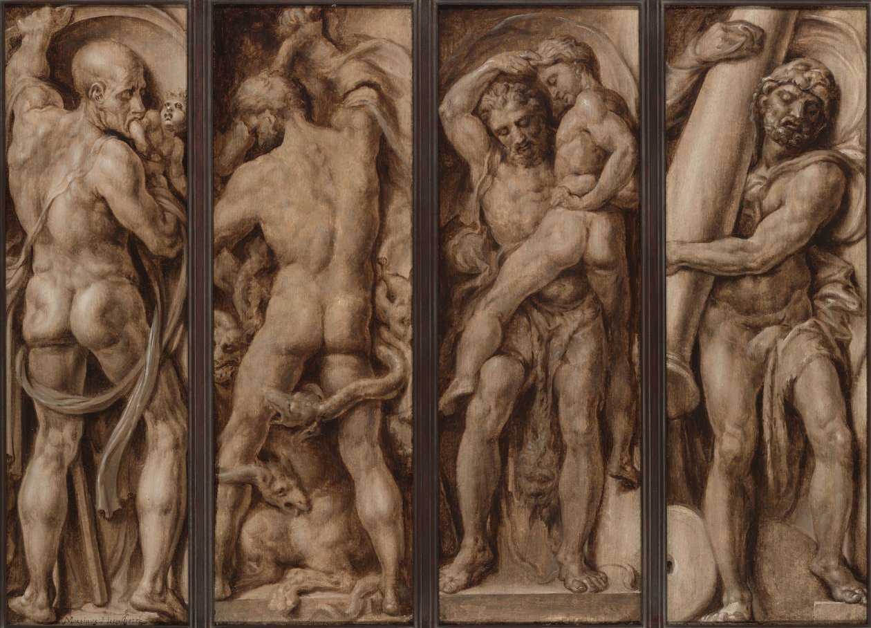 Saturn Devouring a Child; Hercules Slaying the Hydra; Hercules Lifting Antaeus; Hercules Erecting the Columns of Calpe and Abyla by Maerten van Heemskerck