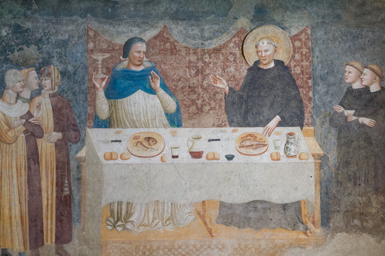 The Miracle of St Guido: the Blessed Abbot Turning Water into Wine before Gebeardo, the Archbishop of Ravenna, Refectory by Maestro di Tolentino (attr.to)