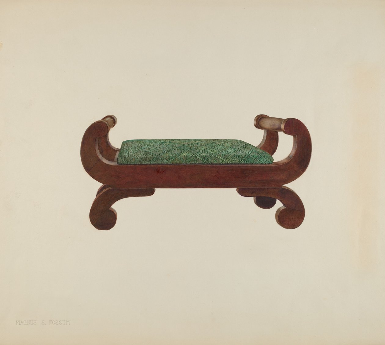 Foot Stool - Mahogany with Horse Hair Covering, c. 1939 by Magnus S. Fossum