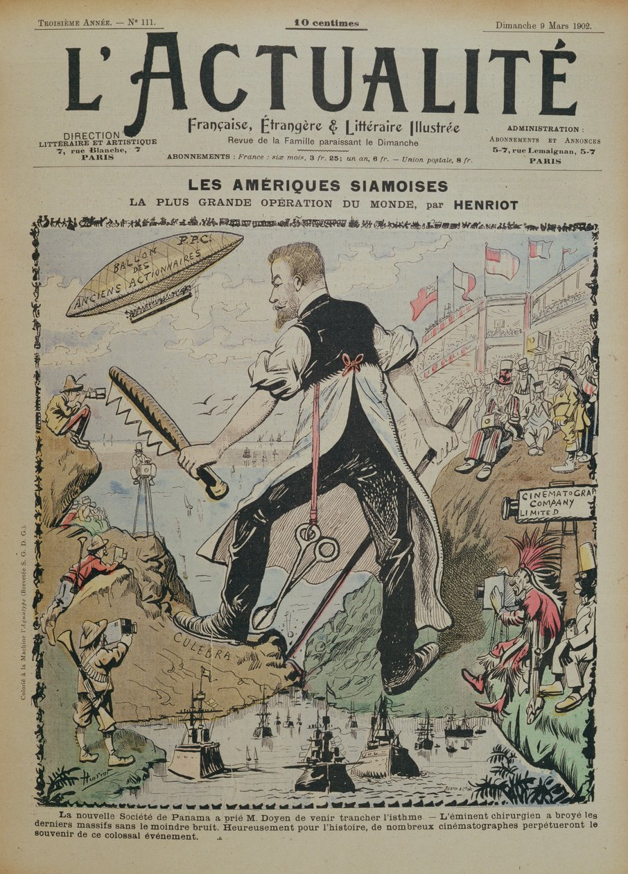 Caricature on the construction of the Panama Canal and the media coverage surrounding it, cover of L