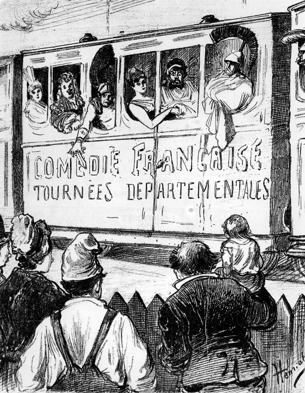 The cast of the Comédie Française on tour in France in a special train, makes a halt to give countryfolk a glimpse of the theatre by Henri Maigrot