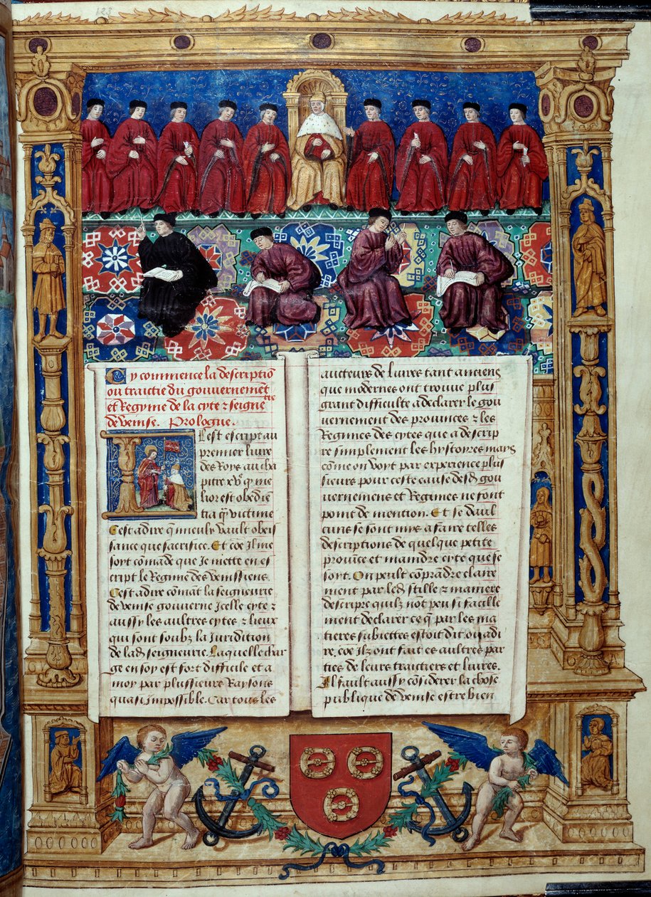 The Council of Ten The Doge is in the Center. Page Taken from a Description or Deals with the Government and Regime of the City and Seigneury of Venice Realized by Admiral Louis Malet de Graville, Illuminated by the Master of Philip de Geldre (16th Century by Maitre de Philippe de Gueldre